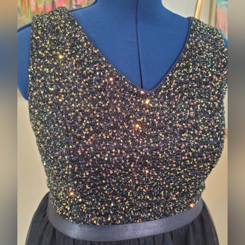 Navy Blue Sequin Dress XL - Picture 3 of 5